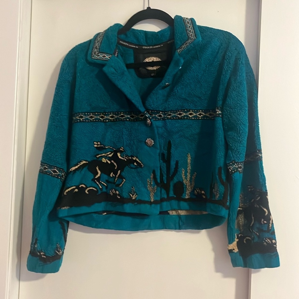 Vintage teal western fleece